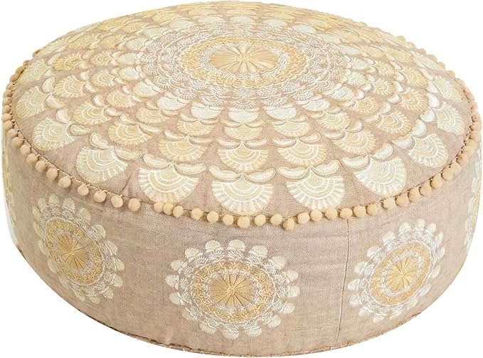 Mandala Life ART Bohemian Pouf Ottoman Cover 24x8- Luxury, Artisan Room Décor Pouffe for Meditation, Yoga, and Boho Chic Seating Area Stool Floor Pillow Case – Accent Your Living Room, Bedroom