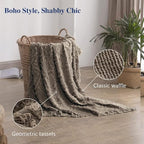 Simple&Opulence 100% Cotton Throw Blanket for Bed, Couch, Boho Textured Geometric Knit Woven Blanket with Tassels Soft, Lightweight Breathable Shabby Chic Farmhouse Decoration for All-Season(Brown)