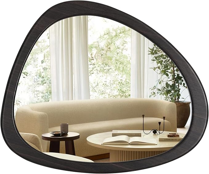 WallBeyond Asymmetrical Mirror, Irregular Wall Mirror, Wall Mirrors Decorative for Bedroom Living Room Entryway Hall, Wood Mirror for mid Century Modern Decor 23" H x 19" W, Black