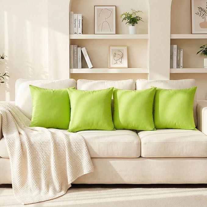 Thmyo 4-Pack 100% Cotton Comfortable Solid Decorative Throw Pillow Case Square Cushion Cover Pillowcase Sublimation Blank Pillow Covers DIY Throw Pillowcase for Couch(22x22 inch/ 55x55cm,Light Green)