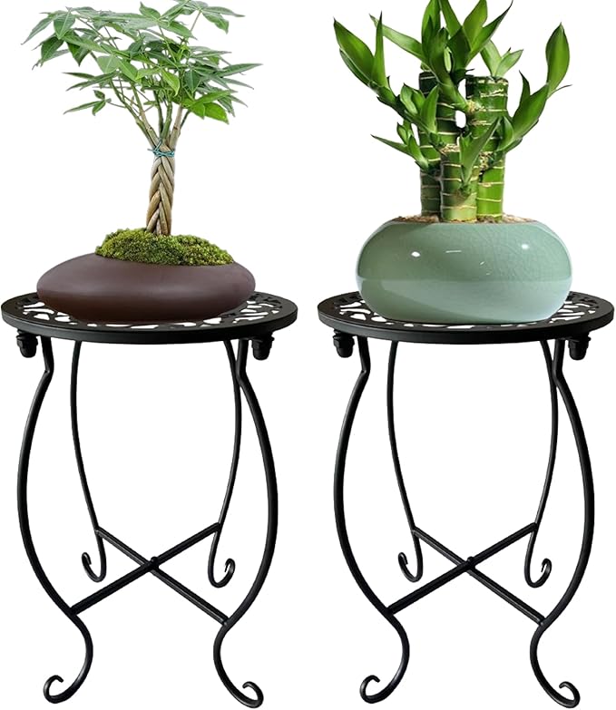 Plant Stand Indoor Outdoor, Set of 2 Metal Plant Stand for Indoor Plants Iron Art Flower Pot Holder Stand Decoration Shelf Racks for Single Planter Use in Garden Patio Corner