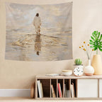 bitCNY Jesus Walking on Water Golden Glow Tapestry – Christian Wall Hanging with Divine Light, Faith-Inspired Religious Home Decor, 50x60 Inch