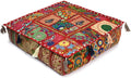 Mam Treasures Indian Bohemian Decorative Pillow Vintage Cushion Cover Patchwork Square Floor Pillow Cover Meditation Cushion Large Floor Pillow Indian Cushion (Red, 18 X 18 X 5 Inch)