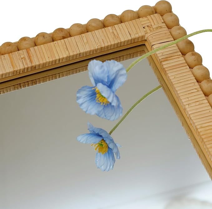 Rattan Wall Mirror - Boho Mirror Hanging Wicker Mirror for Bathroom Entryway Wall Decor, 20" x 30", Rectangle