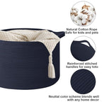 90L Large Blanket Basket,21.7"L x 21.7"W x 13.8"H Rope Woven Baskets with Handles, Toys Storage Bins,Laundry Basket Perfect for Living Room, Nursery,Bedroom,Home Organization,Dark Blue
