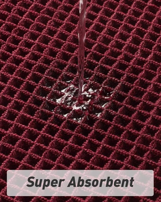 AMOAMI Upgraded Waffle Runner Rug Super Absorbent Non Slip Bath Mats for Bathroom Floor Washable Bathroom Runner Rug with Tassels, Ideal for Hallway Bedroom Laundry Room, Burgundy, 2' x 4'(24" x 48")