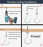 8 Sets Heavy Duty Swag Ceiling Hooks with Hardware for Hanging Plants, Cavity Wall Fixing, Easy Installation, Holds Up to 30lbs, Ideal for Home & Garden (8 Sets, White)