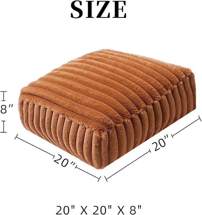 Unstuffed Pouf Ottoman Cover Soft Storage Extra Seat Farmhouse Comfortable Bohemian Poufs Accent Footrest 20x20x8 Inches for Living Room Bedroom Study Nook (Caramel, Square)