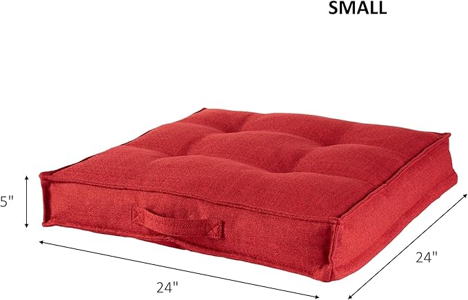 Square Tufted Floor Pillow with Removable Cover, Scarlet, Small (24")