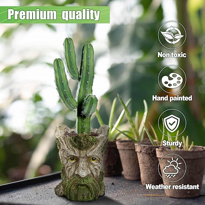 Face Planter - Unique Old Man Tree Face Planters for Outdoor Indoor Plants with Drainage Hole, Funny Plant Pots for Succulents - Creative Flower Pots as Gifts for Women and Men (Green Man)