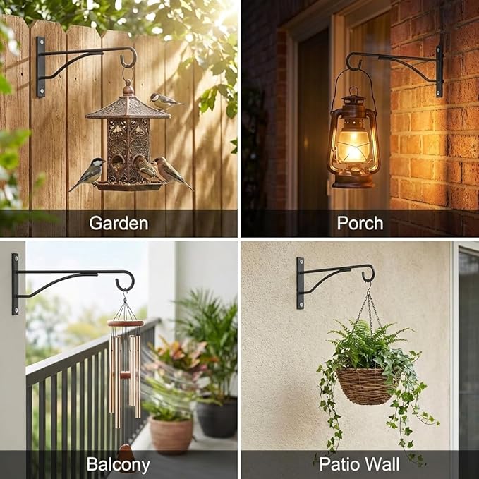 8" Plant Hangers 6 Pack, Hanging Plant Bracket for Wall Fence Porch Outdoor Indoor, Metal Plant Hooks for Basket, Flower, Planter, Feeder, Lantern, Wind Chime