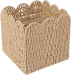 GYASVWU Paper Rope Scalloped Basket, Foldable Scalloped Storage Basket for Organizing, Woven Baskets for Storage,Wicker Baskets for Nursery/Living Room/Kitchen Organizing and Decor (Khaki)