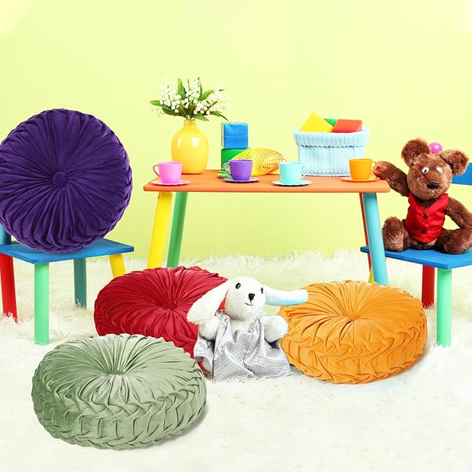 Yerliker 6 Pcs Floor Pillow Cushions 15inch Round Velvet Throw Pillows Colorful Flexible Cushions Alternative Pillows for Couch Chair Living Room Bedroom Home Office Decor(Bright Color)