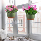 Set of 2 Hanging Planters for Indoor Outdoor Plants, 10 Inch Self-Watering Hanging Flower Pots with Drainage Hole & Removable Water-Storage Tray (Hooks)