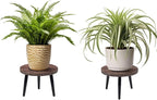 2 Pcs 8 inch Plant Stands, Small Floor Indoor Plant Stand, Mid Century Wood Planter Stand with Metal Leg, Round Modern Plant Stool for Indoor Outdoor Flower Pots (Brown)