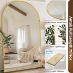 Antok 76" x44” Arched Full Length Floor Mirror, Gold Aluminum Frame, Free Standing/Wall Mount/Leaning for Bedroom, Living Room, Dressing Room