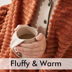 MIULEE Rust Fleece Throw Blanket for Couch 300GSM Super Soft Lightweight Plush Striped, Warm Cozy Breathable Ribbed Flannel Blankets for Bed/Sofa, Twin Size 60"x80"