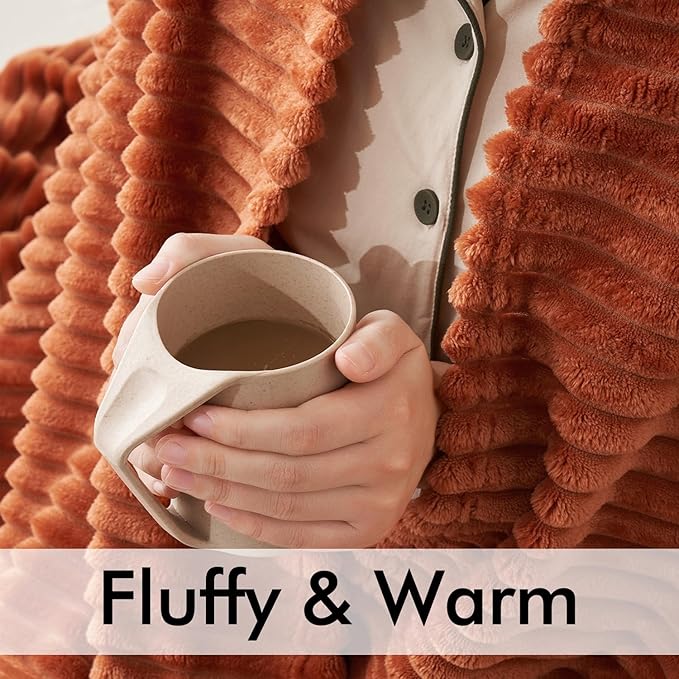 MIULEE Rust Fleece Throw Blanket for Couch 300GSM Super Soft Lightweight Plush Striped, Warm Cozy Breathable Ribbed Flannel Blankets for Bed/Sofa, Twin Size 60"x80"