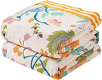 Boho Throw Blanket for Bed, 100% Cotton Soft Rustic Quilt Fall Blanket, 90"x98" Floral Printed Farmhouse Decor Bed Blankets, All Season Rustic Reversible Bohemian Throw Quilt