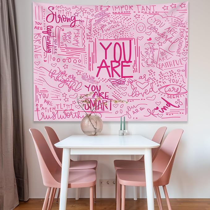 KJHL Quote You Are Wall Tapestry Pink Inspirational Classroom Kids Tapestries Wall Hanging Motivational Positive Affirmations Saying Aesthetic Tapestry for Bedroom Dorm