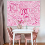 KJHL Quote You Are Wall Tapestry Pink Inspirational Classroom Kids Tapestries Wall Hanging Motivational Positive Affirmations Saying Aesthetic Tapestry for Bedroom Dorm