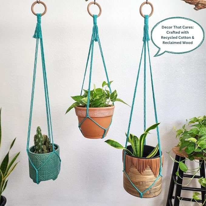 Set of 3 Macrame plant hanger for pots 4-10” live plants indoor and outdoor decor hanging plant holder Boho décor Plant stand Indoor plant shelf for Hanging planter for plant pots (Ocean Teal)