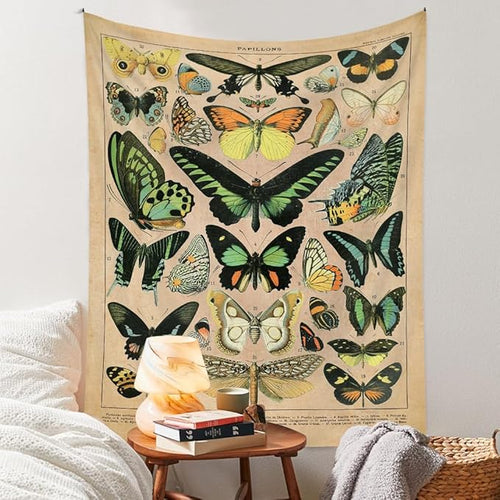 Adolphe Philippe Millot Print Poster Vintage Butterfly Tapestry 48”x36” Long Vertical Wall Hanging Reference Illustrative Wall Tapestries for Bedroom Aesthetic Tapestry Wall Hanging Bedroom Room Decor