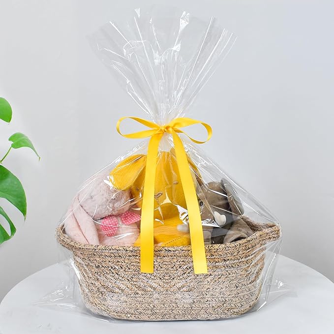 ABenkle Small Basket with Handles - Decorative Durable Rope Woven Storage Bin Shelf Storage Organizer Cube, Easter Baby Gift Basket, 12"x8"x5"