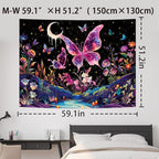 Yuiqear Blacklight Butterfly Tapestry UV Reactive Floral Plant Tapestries Trippy Nature Landscape Wall Tapestries Mysterious Starry Night Sky Tapestry Wall Hanging for Bedroom Decor