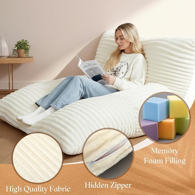 Honeydak 3 in 1 Giant Bean Bag Chair Cover Only (No Filler) Convertible Bean Bag Lazy Floor Sofa Cover Without Filling Washable Multifunctional Stuffed Animal Storage for Bedroom Living Room