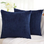 Simmore Decorative Spring Throw Pillow Covers 20x20 Set of 2, Soft Natural Plush Flannel Double-Sided Fluffy Couch Pillow Covers for Sofa Living Room, Navy Blue