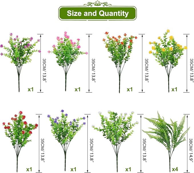 Artificial Fake Hanging Plants Flowers Basket for Outdoor Spring Summer Decorarion, UV Resistant Faux Rose Eucalyptus Boston Ferns Plants for Indoor Outside Garden Porch Patio Balcony Decor