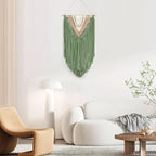 HVEST Macrame Woven Wall Hanging Handmade Boho Tapestry Green Home Decor, Bohemian Tapestry Aesthetic Wall Decoration for Bedroom Living Room Apartment Nursery Backdrop