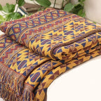Boho Throw Blanket for Couch Chair, 100% Thick Cotton Southwest Aztec Single Seater Sofa Cover Throw - Reversible Hippie Decor Bohemian Blanket for Bed Tapestry Outdoor Camping. 51″×71″
