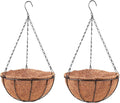 LaLaGreen Hanging Baskets for Plant Outdoor (2 Pack, 16 Inch) Extra Large Black Metal Wire Hanging Planter with Coco Liner Round Flower Pot Holder Hanger Deck Porch Modern Garden Balcony Country Decor