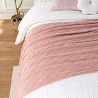 BATTILO HOME Blush Throw Blanket with Tassels, Pink Knit Blanket for Home Decor, Boho Style Textured Knitted Decorative Twin Blanket for Couch, Sofa &Bed, 52"x80"