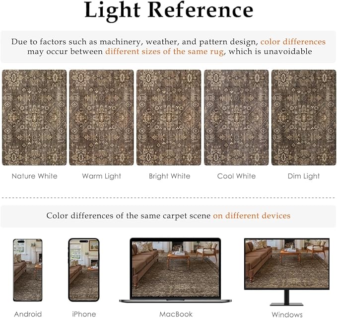 10x14 Washable Area Rug for Living Room Bedroom Vintage Brown Non Slip Carpet Traditional Retro Soft Low Pile Large Throw Rug for Dining Room Kitchen Office Indoor