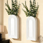 2 Pack Wooden Wall Vase Set, Boho Hanging Planter for Indoor Plants & Flowers, Wood Wall-Mounted Planters for Living Room, Modern Farmhouse Entryway or Bathroom, Rustic Art for Home (White)