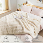 NEXHOME PRO Faux Fur Throw Blanket, Ultra Soft Cozy Warm Fuzzy Fluffy Plush Reversible Blanket for Couch, Sofa, Bed, Home Decor Gift, Beige 5060