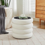 Round Velvet Storage Ottoman with Removable Lid, Small Tufted Vanity Stool for Dorm, Modern Compact Footrest for Bedroom Entryway Lounge, White
