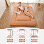 Japanese Floor Mattress, Futon Mattress with Portable Storage Bag and Washable Cover, Roll Up Thick Tatami Mat Suitable for Camping, Guest Room, Light Coffee, Queen