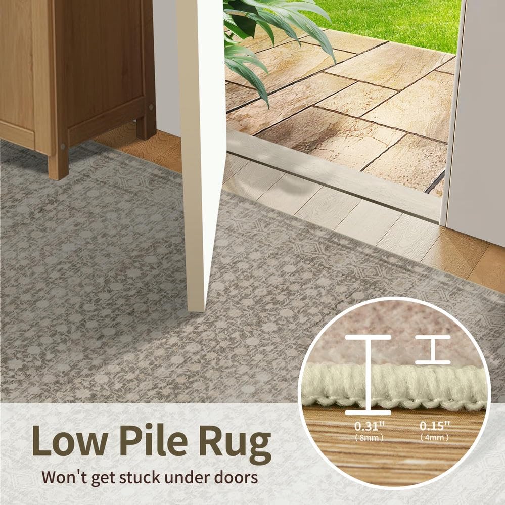 Rugxara 3x5 Washable Entryway Rug, Non Slip Boho Runner Rugs for Hallway, Entrance, Kitchen, Bathroom, Laundry Room, Soft Entryway Carpet, Throw Low Pile Retro Imitation Wool Carpet, Apricot - color: Apricot, size: 3' x 5' (Rectangular)