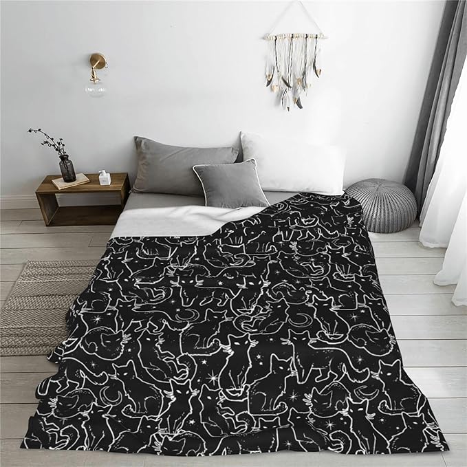 Cat Throw Blanket Soft Flannel Blanket 60"x50" in Bed Blanket Home Decor for Room Sofa Couch All Season