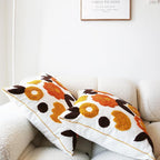 Embroidered Throw Pillow Cover Boho Floral Pillow Covers for Couch Sofa Orange Yellow Cotton Linen Bohemian Pillow Covers 3D Big Flowers 2PCS Botanical Pillowcase Covers 18x18 Inch