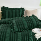 WONGS BEDDING Queen Size Comforter,Christmas Emerald Green Boho Comforter Set Queen,Shabby Chic Bedding Set for Bed, 3 Pieces Soft Lightweight Farmhouse Comforter for All Season 90"×90"