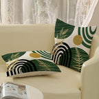 Boho Green Pillow Covers 18x18 Set of 2 Green Gold Leaf Tropical Decor Mid Century Throw Pillows Outdoor Bohemian Decorative Pillowcase Farmhouse Abstract Modern Cushion Case for Couch Sofa