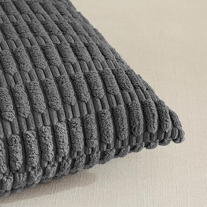 Fancy Homi 4 Packs Dark Grey Decorative Throw Pillow Covers 16x16 Inch for Living Room Couch Bed, Rustic Modern Farmhouse Boho Home Decor, Soft Plush Corduroy Cute Square Accent Cushion Case 40x40 cm