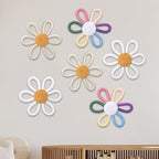 Ripeng 6 Pcs Boho Nursery Decor Flower Daisy Wall Art 6 Inch Woven Macrame Wall Hanging Bohemian Flower Decor Daisy Nursery for Baby Girls Kids Home Bedroom(Stylish Color)