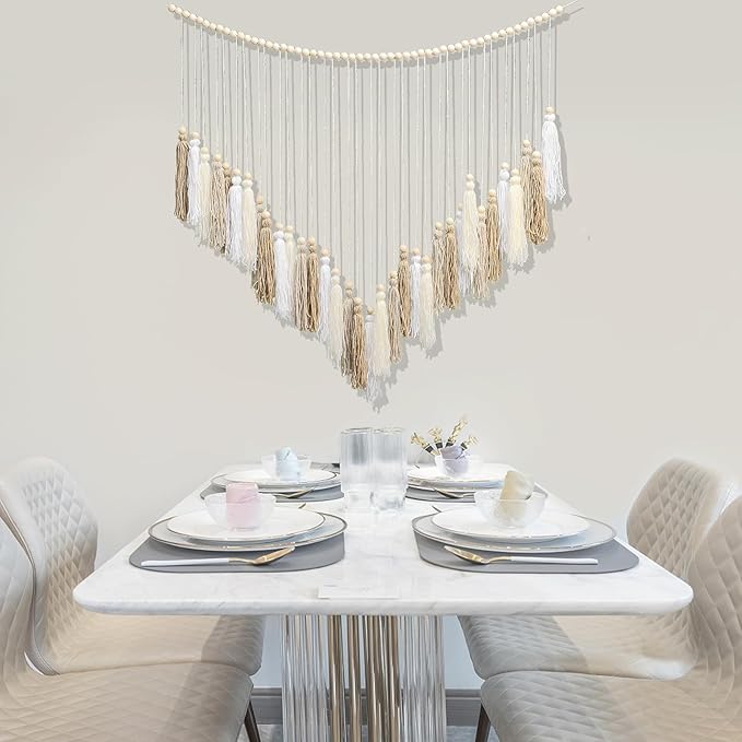 Luxbrand Macrame Wall Hanging Cream and Beige, Boho Bedroom décor, Large Tassel Bohemian Wall Décor for Living Room Girls Room Dorm Room Nursery Decoration Christmas Gift, 41" W x 32" H