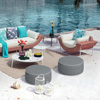 Indoor/Outdoor Inflatable Ottoman D21 x H9 inch, Round Footstool Inflatable Foot Rest Ottoman with Handle, Portable Pouf for Patio, Garden, Camping, Home, Textured Gray